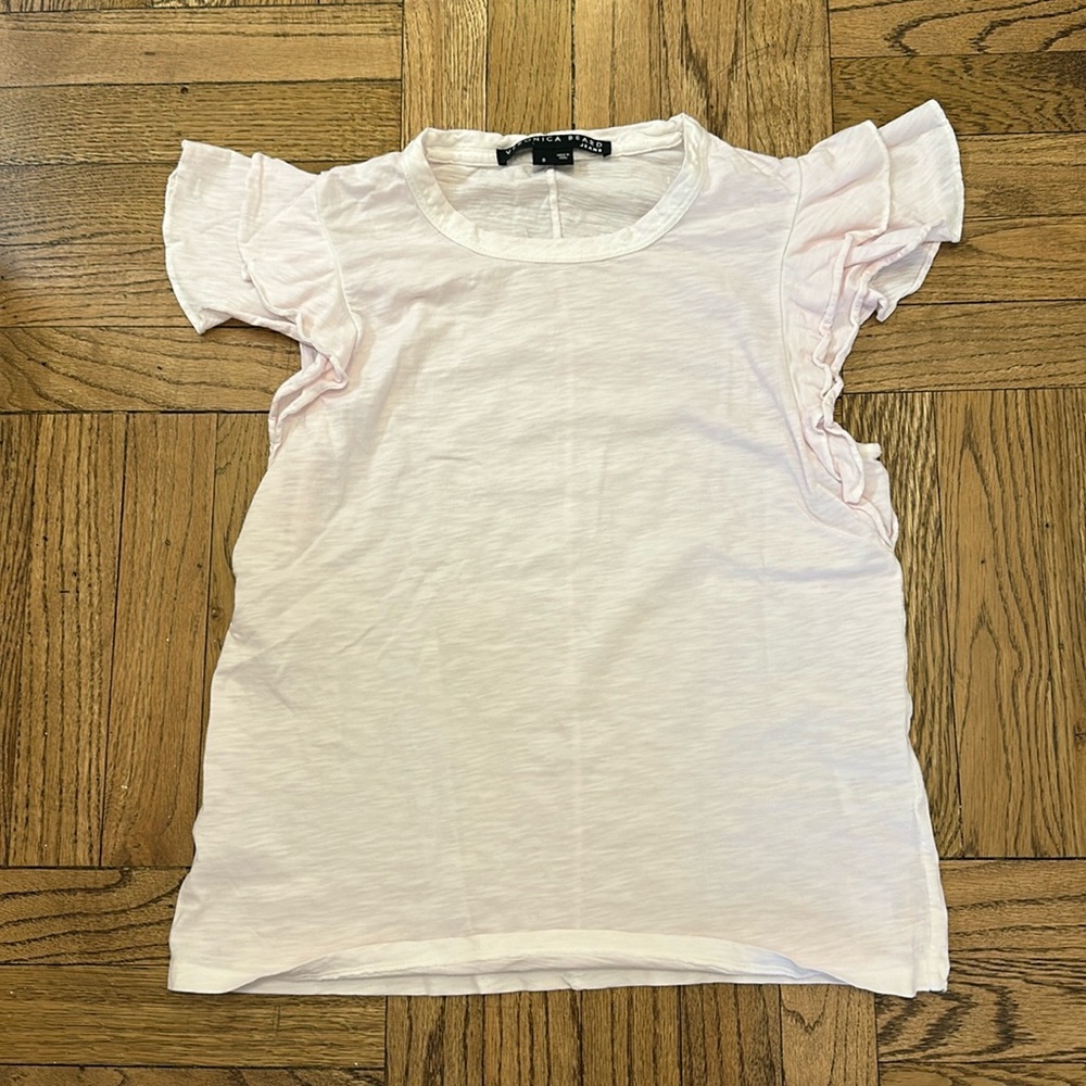 Veronica Beard light pink ruffle sleeve t shirt. Like new!!!